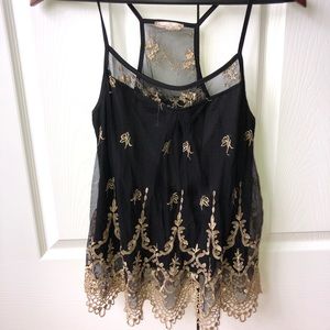 MESH EMBROIDERED GOLD AND BLACK TANK
